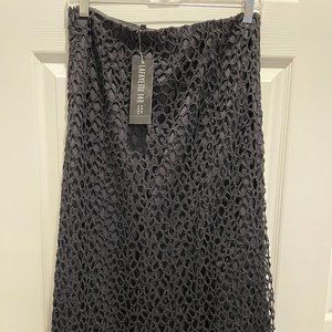 Lafayette 148 New York - Long Black A line Skirt with elegant crochet in size 6